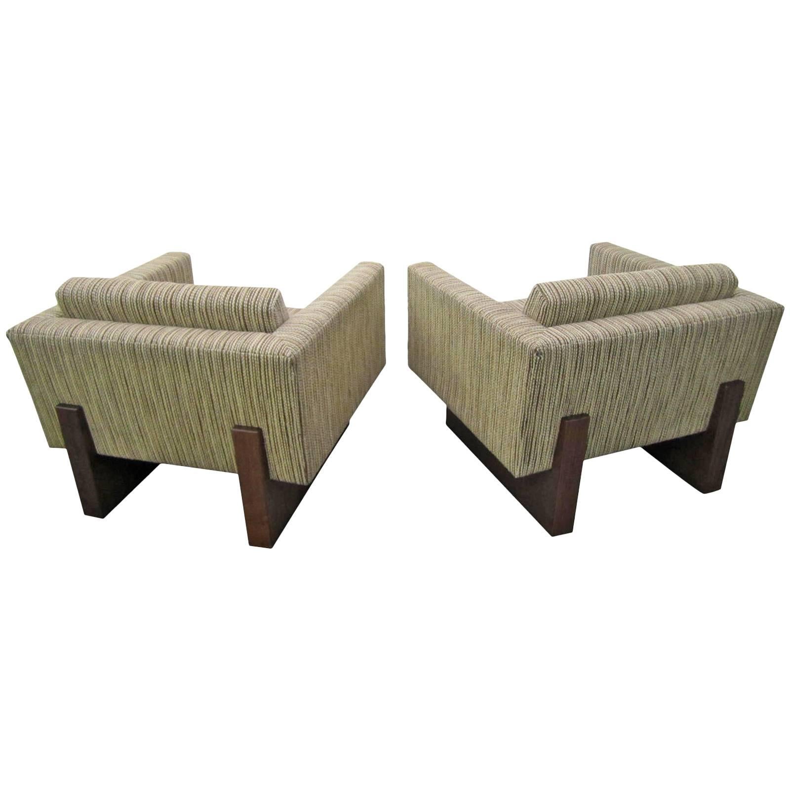 Rare Pair of Signed Harvey Probber Cube Lounge Chairs, Mid-Century Modern