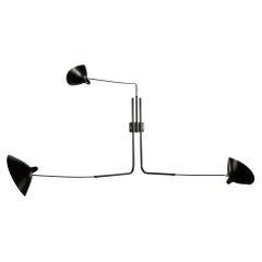 Serge Mouille Mid-Century Modern Black Three Rotating Straight Arms Wall Lamp