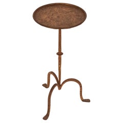 Spanish Drink Table or End Table in Wrought Gilt Iron, 1940s