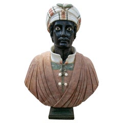 1990s Hand Carved Bust in Different Marbles of a Character with a Turban