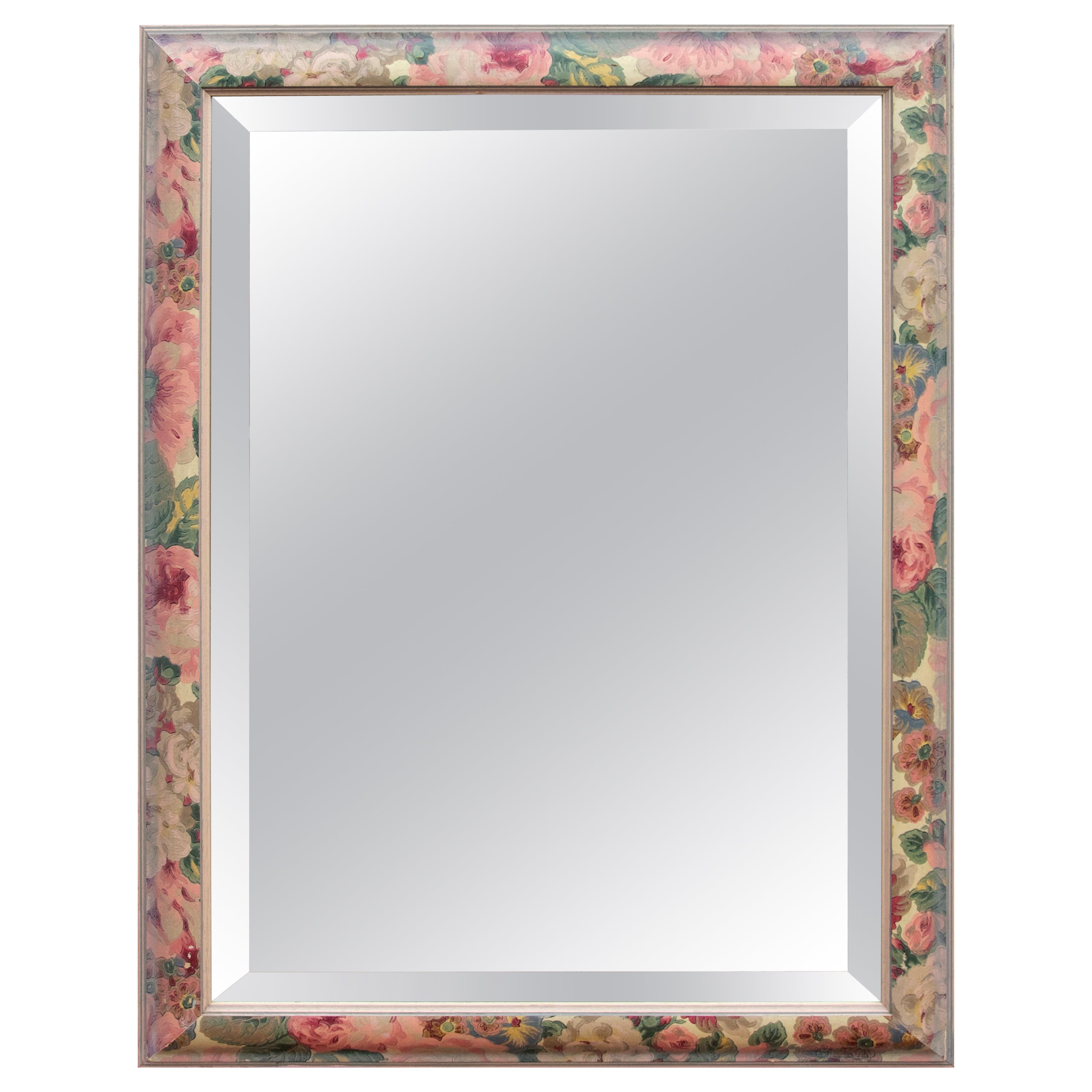 1980s Wooden Wall Mirror Painted with Flowers