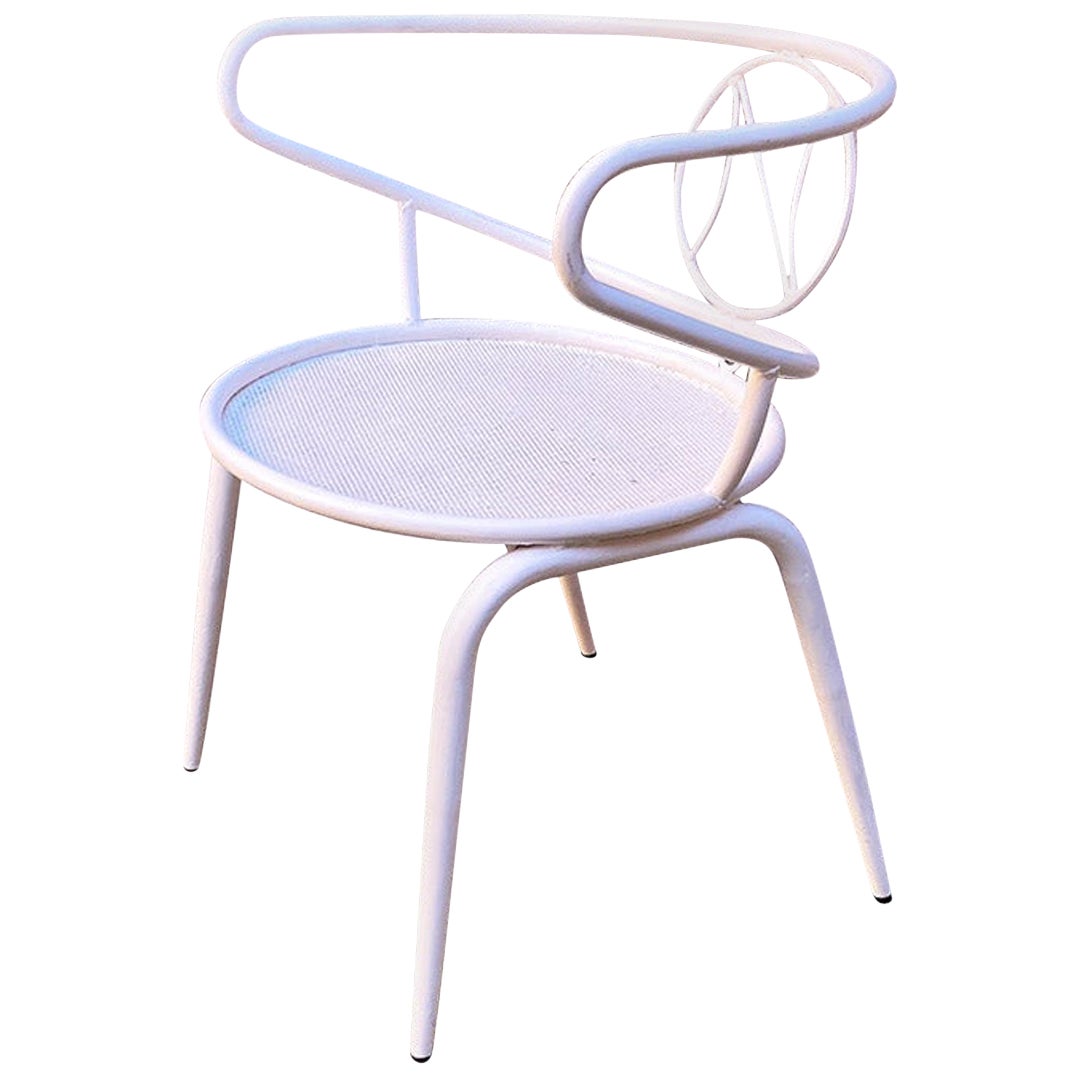 Italian Mid Century White Metal Frame Outdoor Chair with Armrests, 1950s