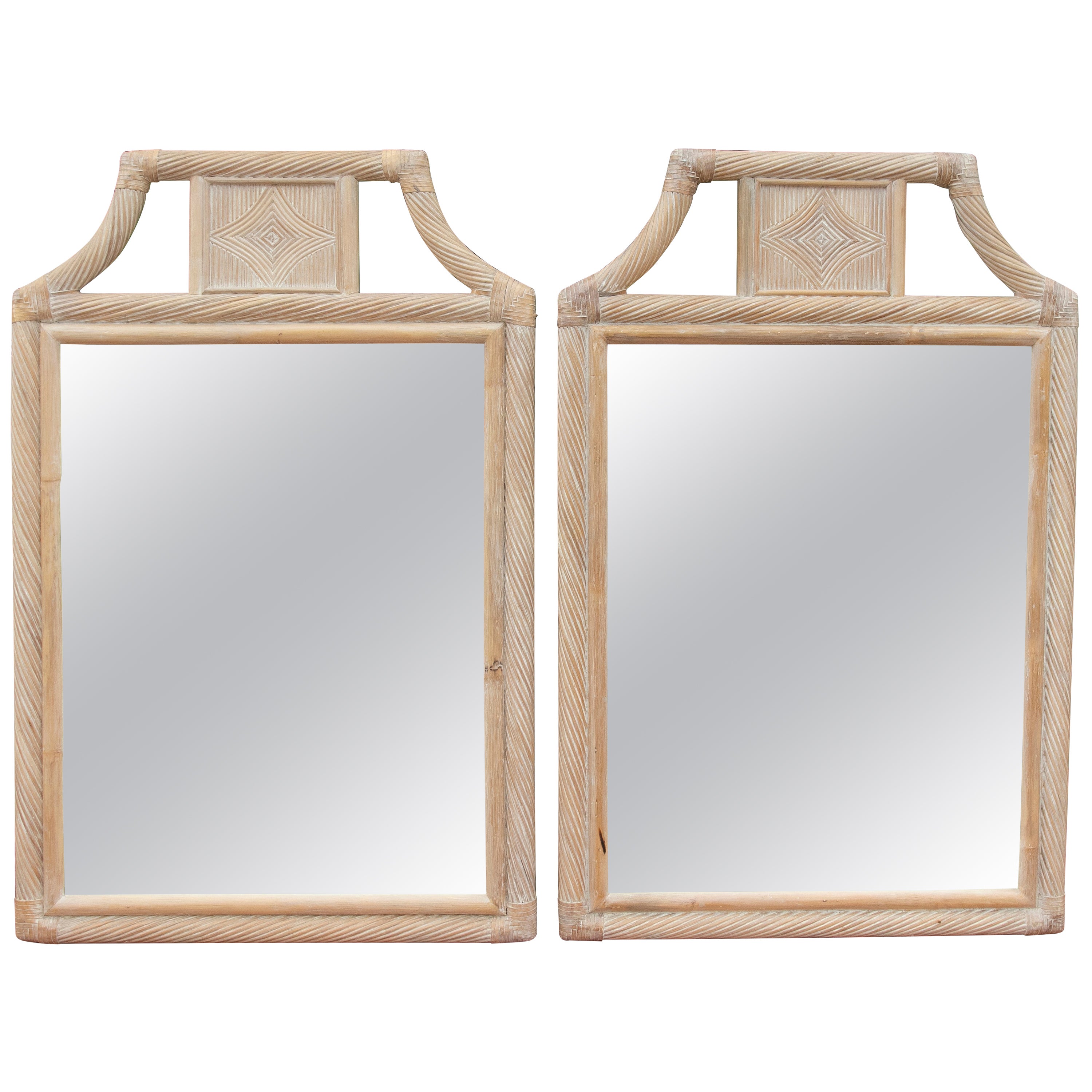 1980s Pair of Wicker Wall Mirrors 