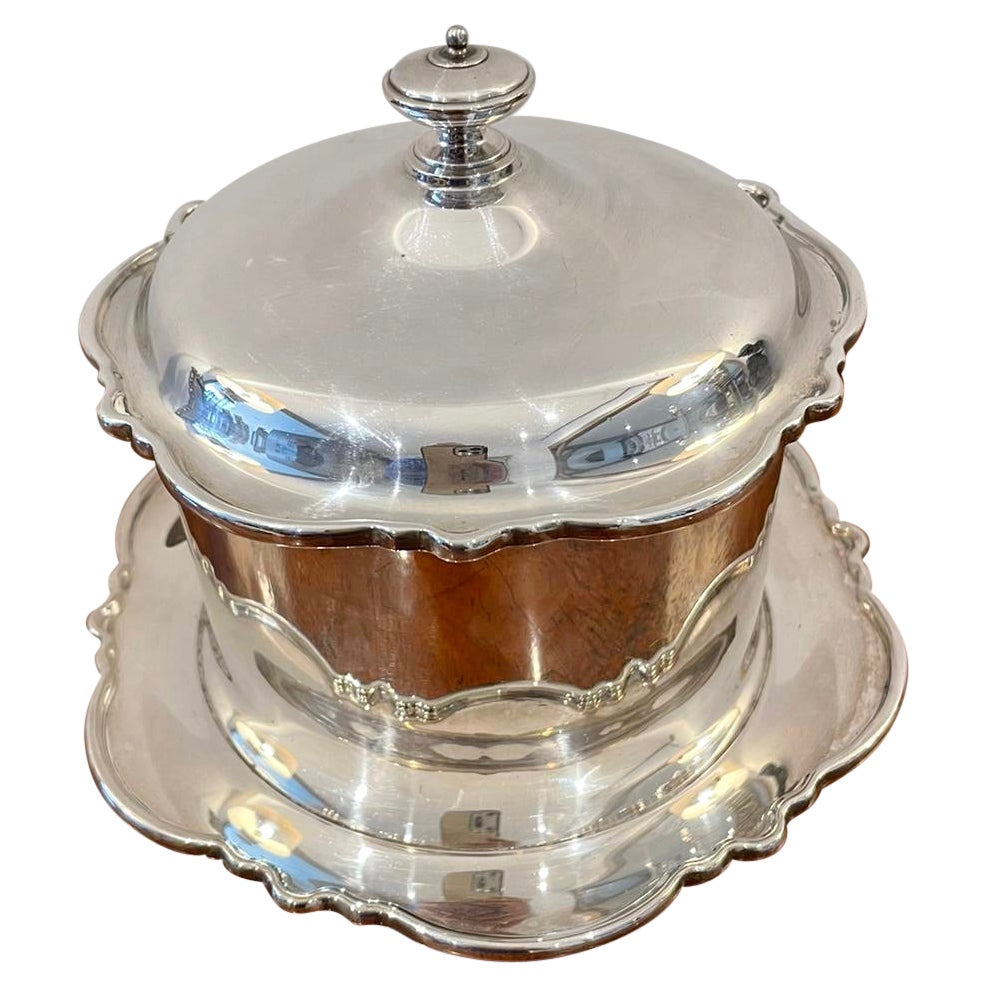 Antique Edwardian Quality Silver Plated Biscuit Barrel  For Sale