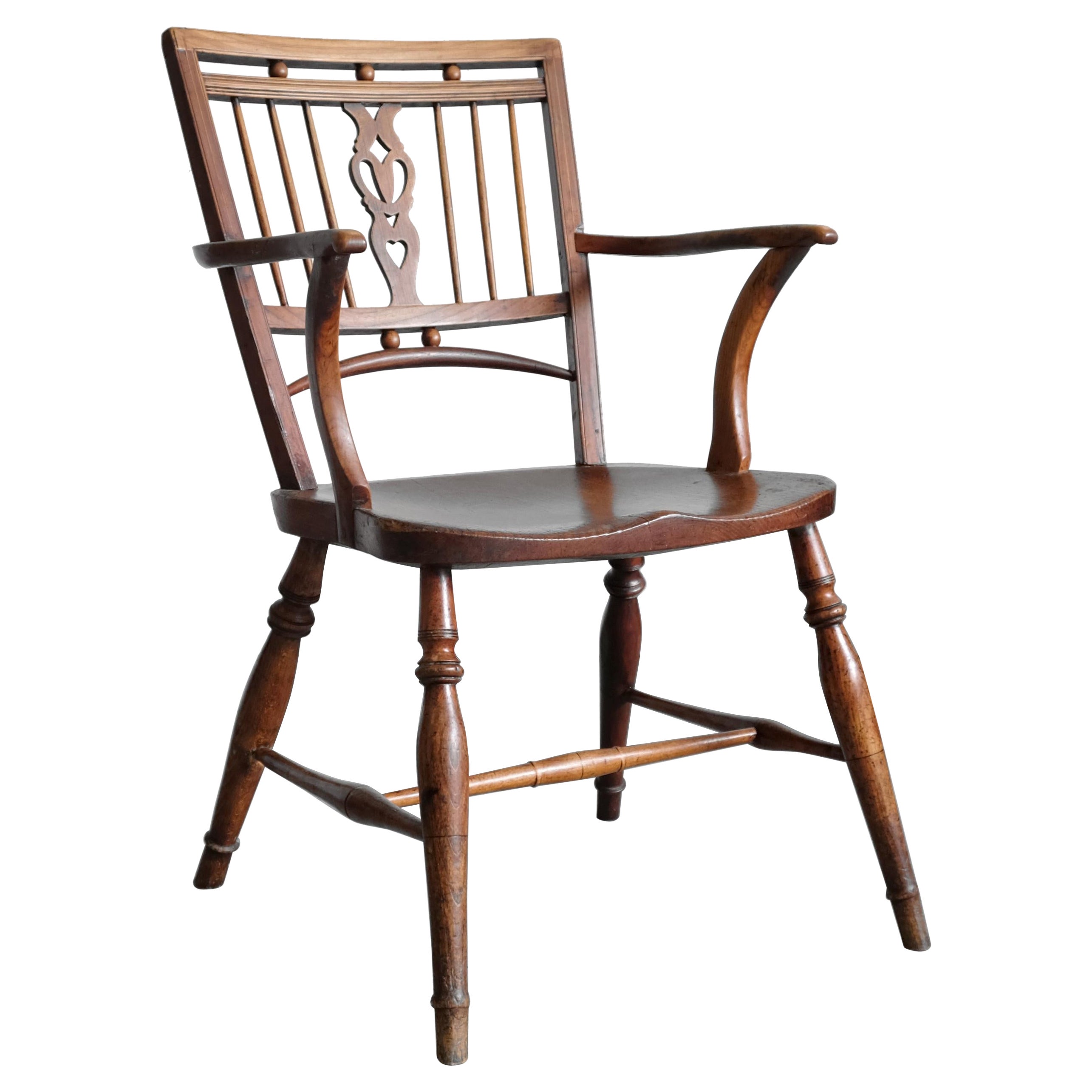 English Mendlesham Windsor Armchair, Country Chair, Fruitwood, Elm, 19th Century