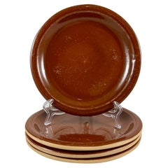 Vallauris French Treacle Glaze Terra Cotta Rustic Pottery Plates, S/4