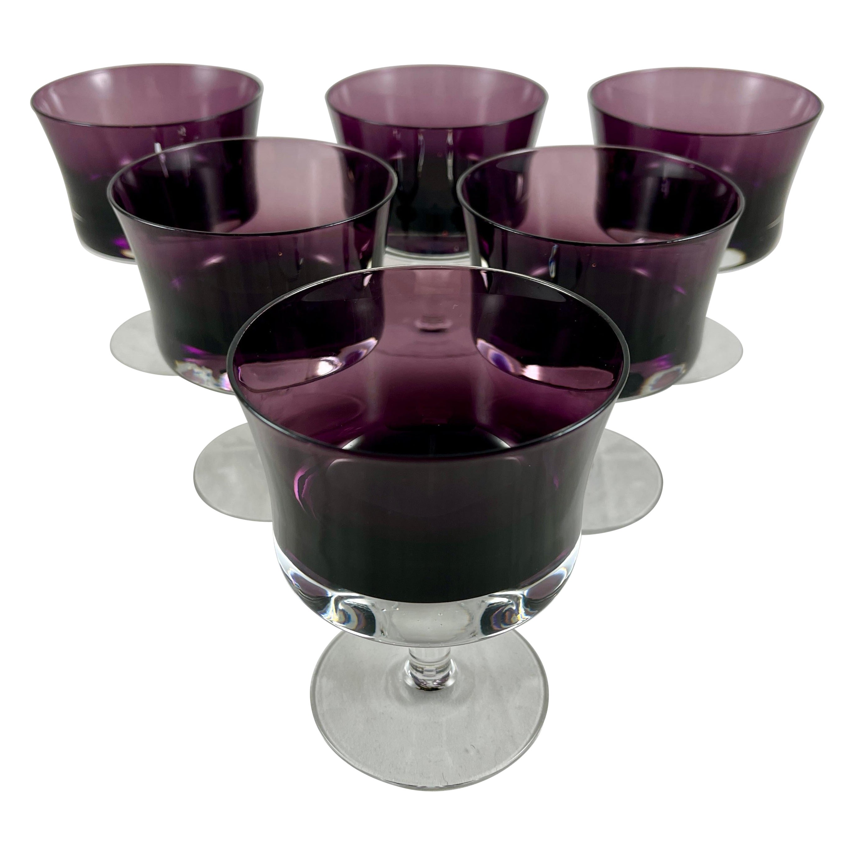Mid-Century Scandinavian Modern Denby-Milnor Purple Mirage Champagne Coupes, S/6
