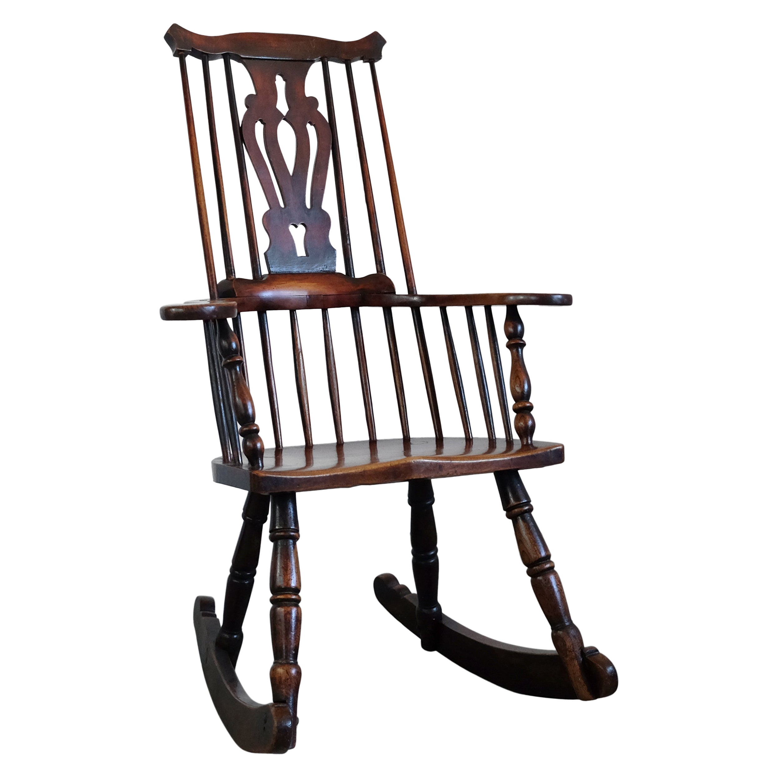 English Windsor Rocking Chair, Thames Valley, Fruitwood, Country Chippendale