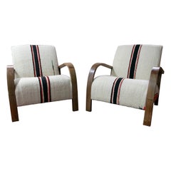 Retro 1990s Pair of Upholstered Wooden Armchairs