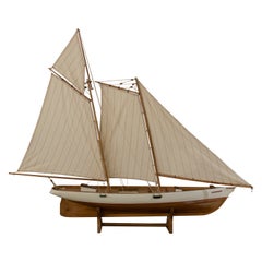 Vintage 1950s Model of a Wooden Boat with Sails