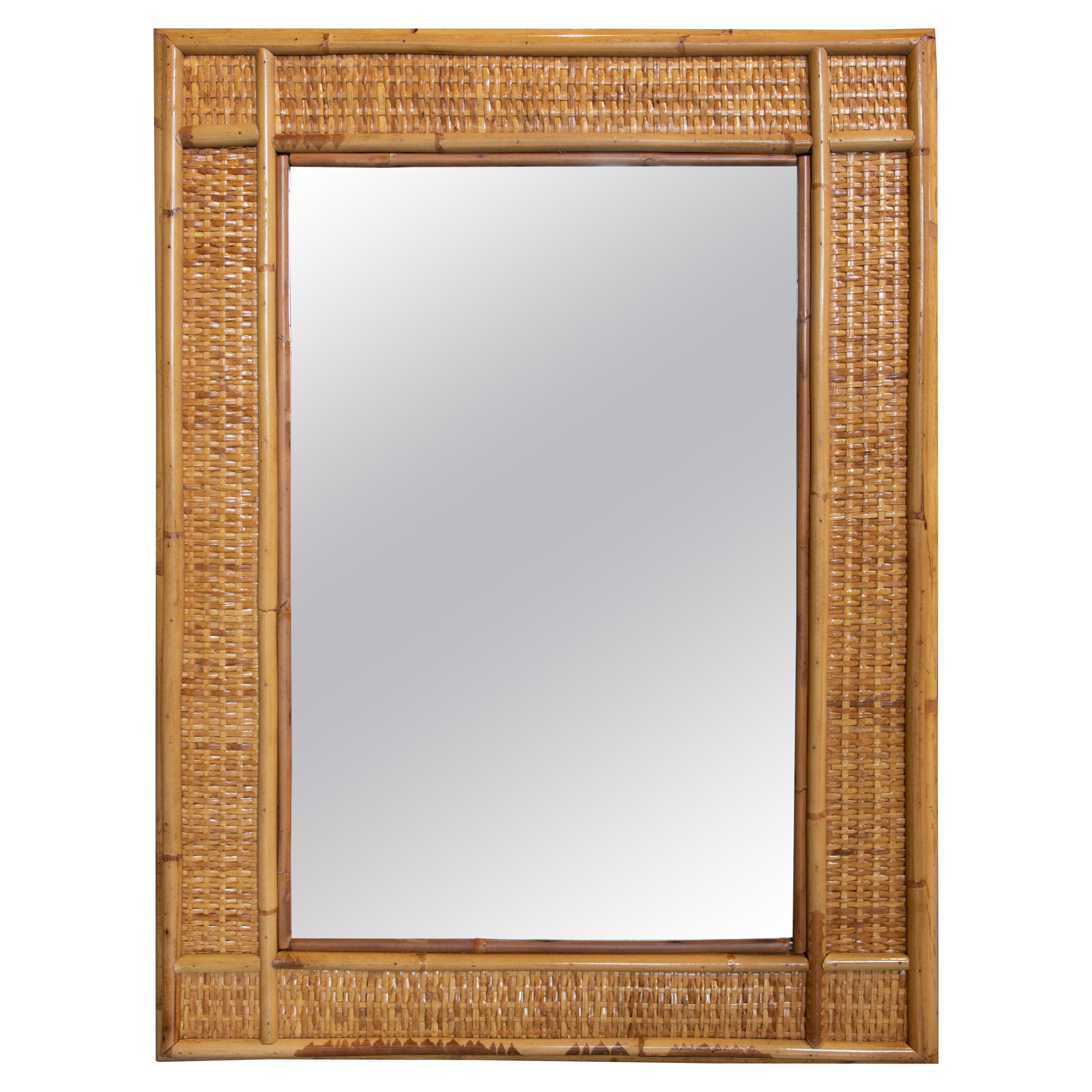  1970s Bamboo and Wicker Wall Mirror