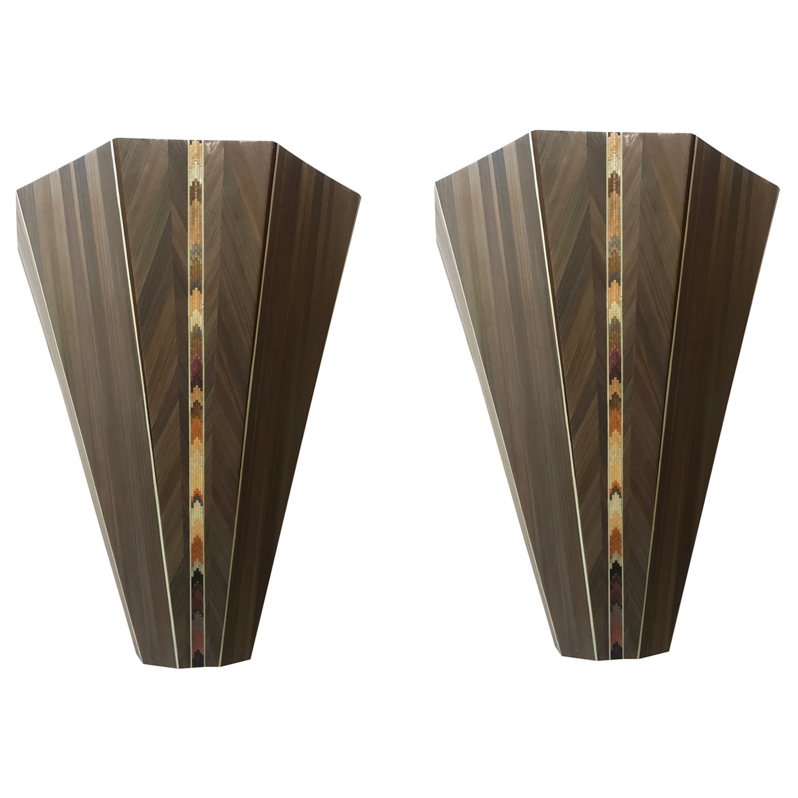 Pair of Straw Marquetry Sconces, France For Sale