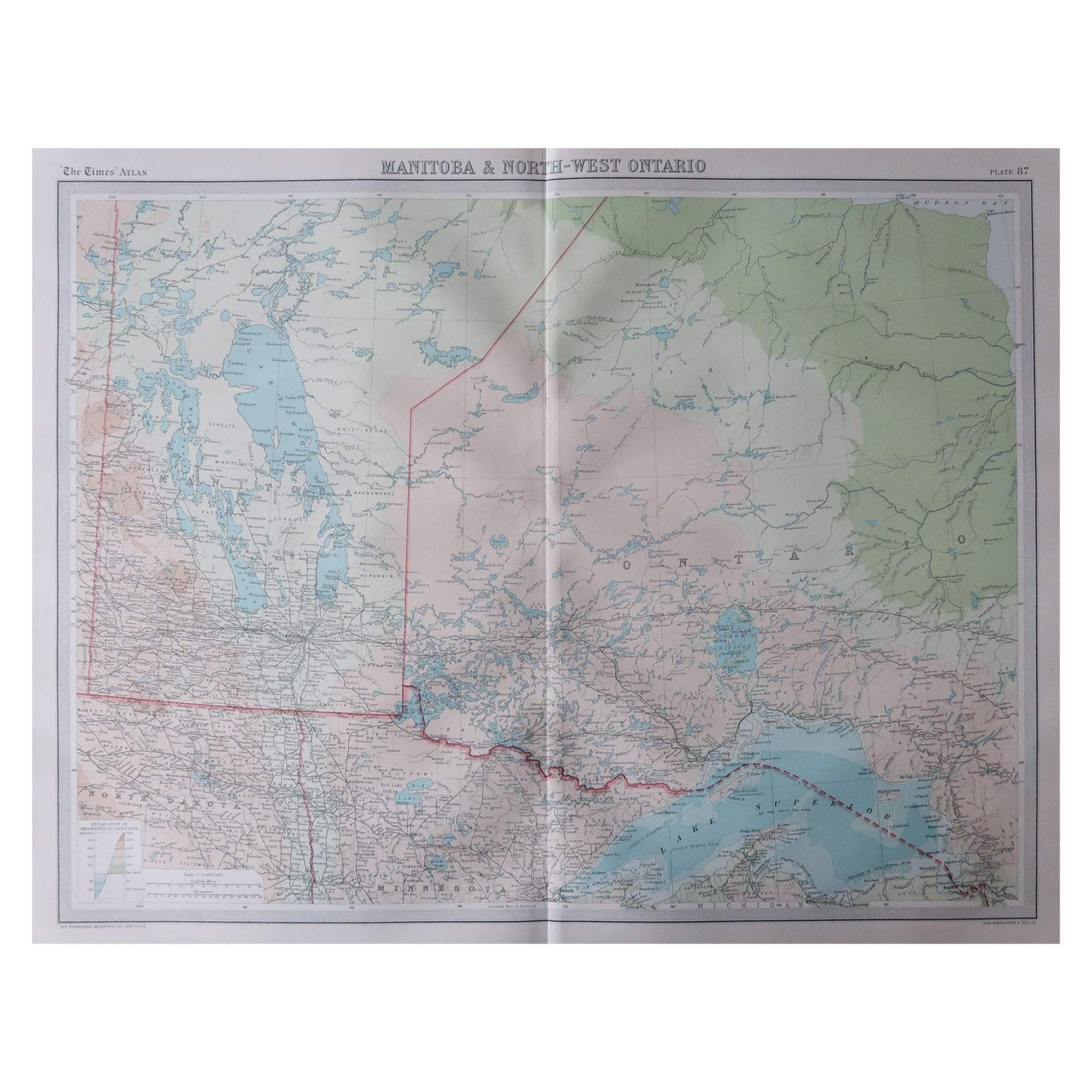 Große Original-Vintage-Karte von Manitoba, Kanada, ca. 1920