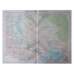 Large Original Antique Map of Manitoba, Canada, circa 1920