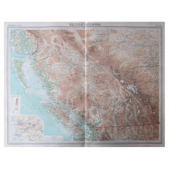 Large Original Vintage Map of British Columbia, Canada, circa 1920