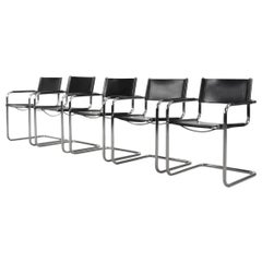 Vintage German Cubic Black Leather Bauhaus Cantilever Chair, 1960s, Set of 5