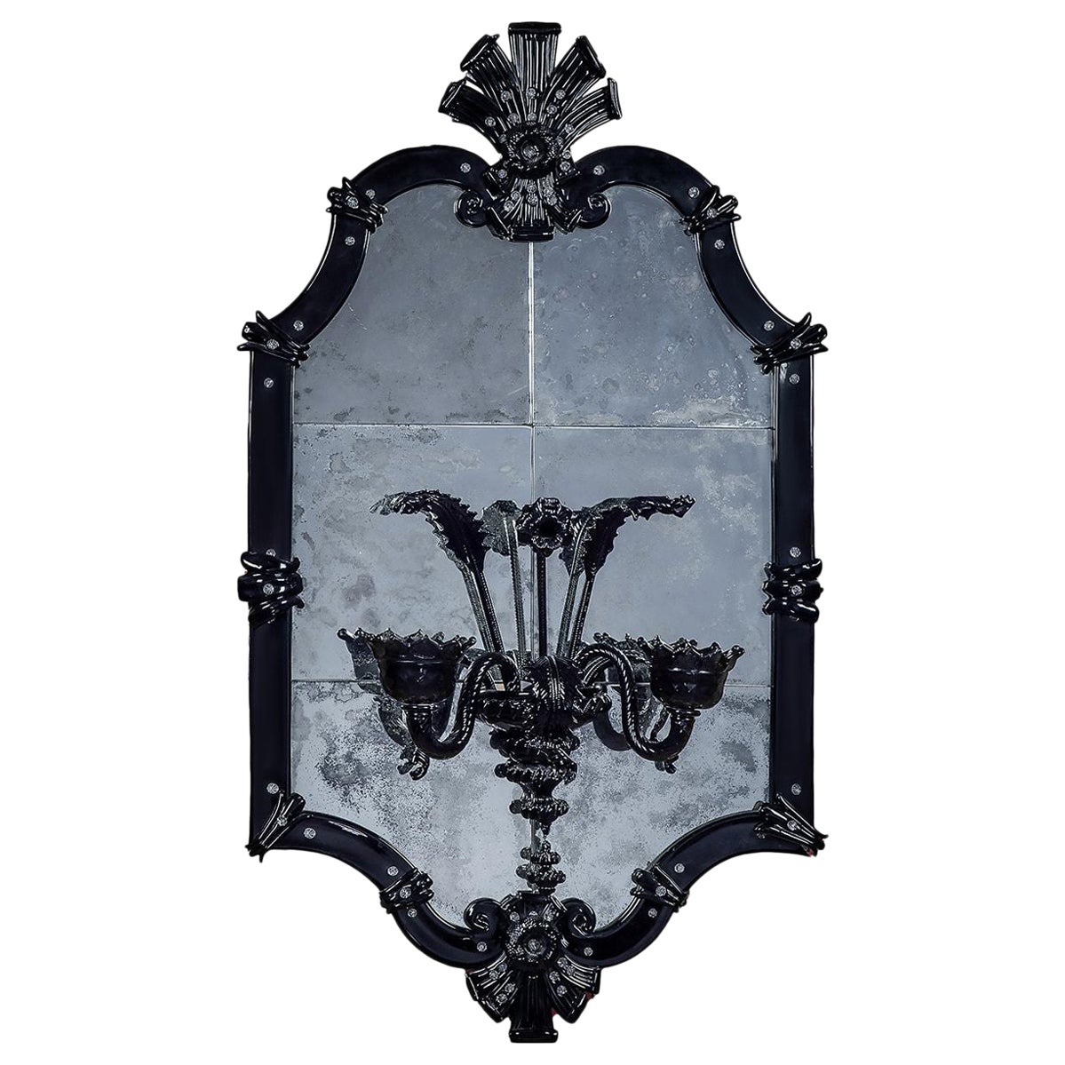 Ca'Giustinian Murano Glass Mirror with 2 Lights For Sale