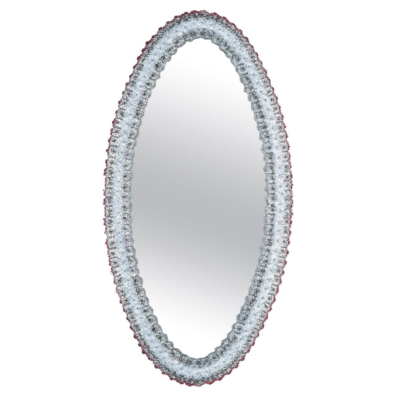 Roseto Oval Murano Glass Mirror For Sale