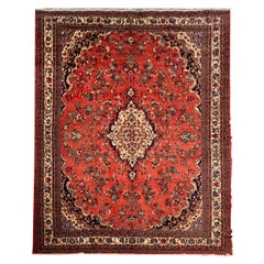 Red Vintage Rug Traditional Area Rug Large Handmade Floral Wool Carpet