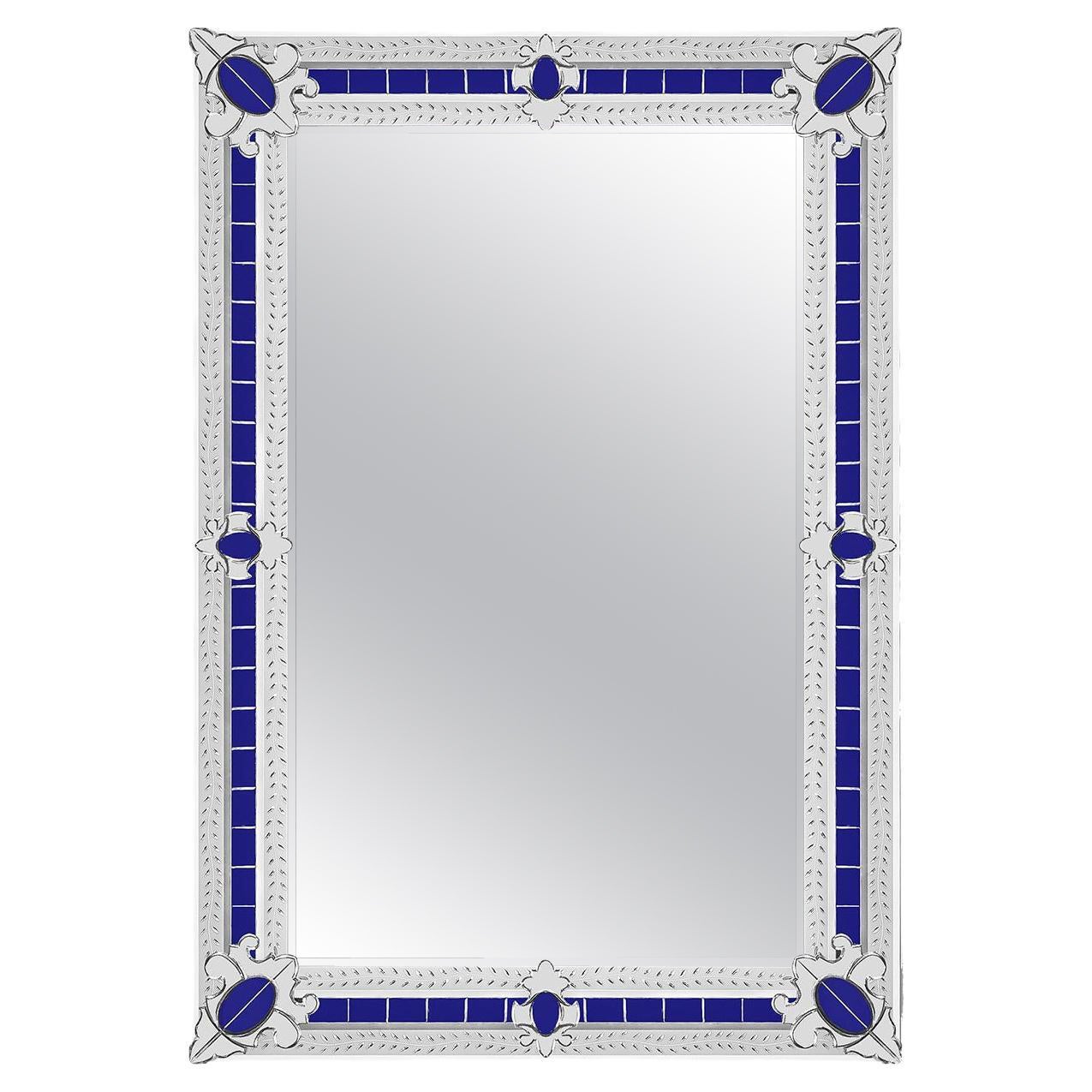 Miroir contemporain en verre de Murano bleu de San Toma en vente