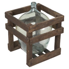 Antique Demijohn or Carboy Glass Bottle in the Original Wooden Crate