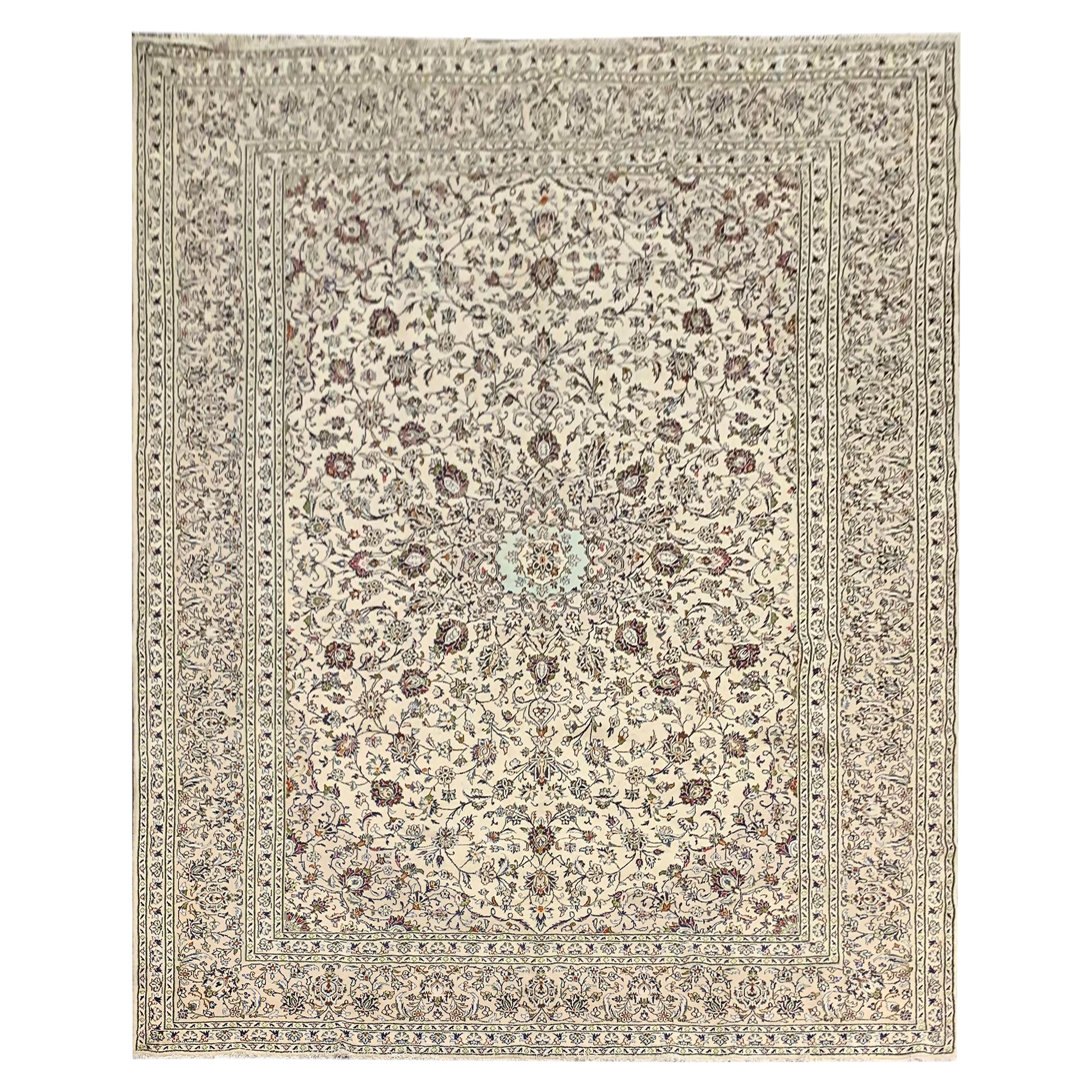 Traditional Wool Area Rug Handwoven Oriental Cream Brown Area Rug For Sale