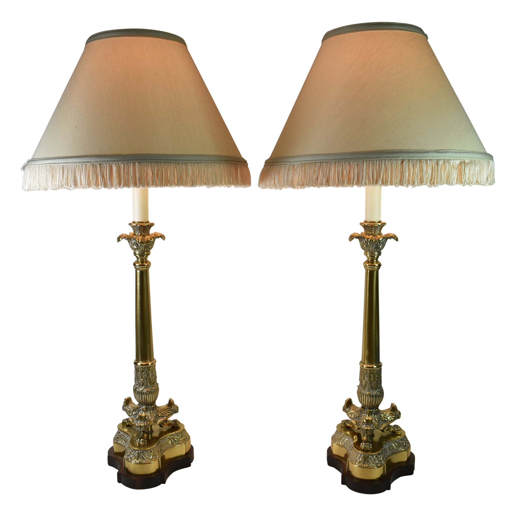 Pair Brass Neoclassical Frederick Cooper Buffet Lamps