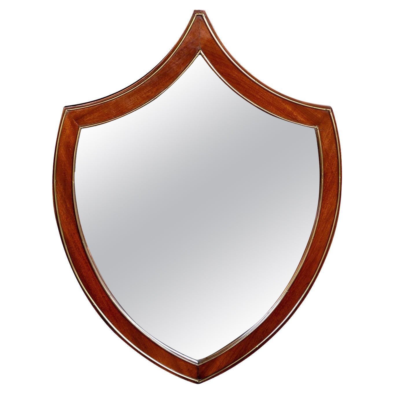 Handsome English Edwardian Mahogany Shield-Form Mirror For Sale