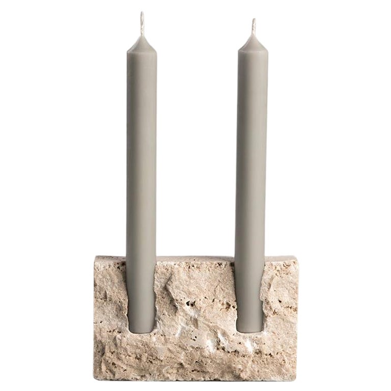 Snug Candleholder in 'Raw' Bone White Travertine by Sanna Völker