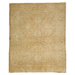 Tan Modern Tabriz Style Handmade Floral Wool Rug