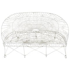 French Art Nouveau Style Iron Wire Garden Bench Seat