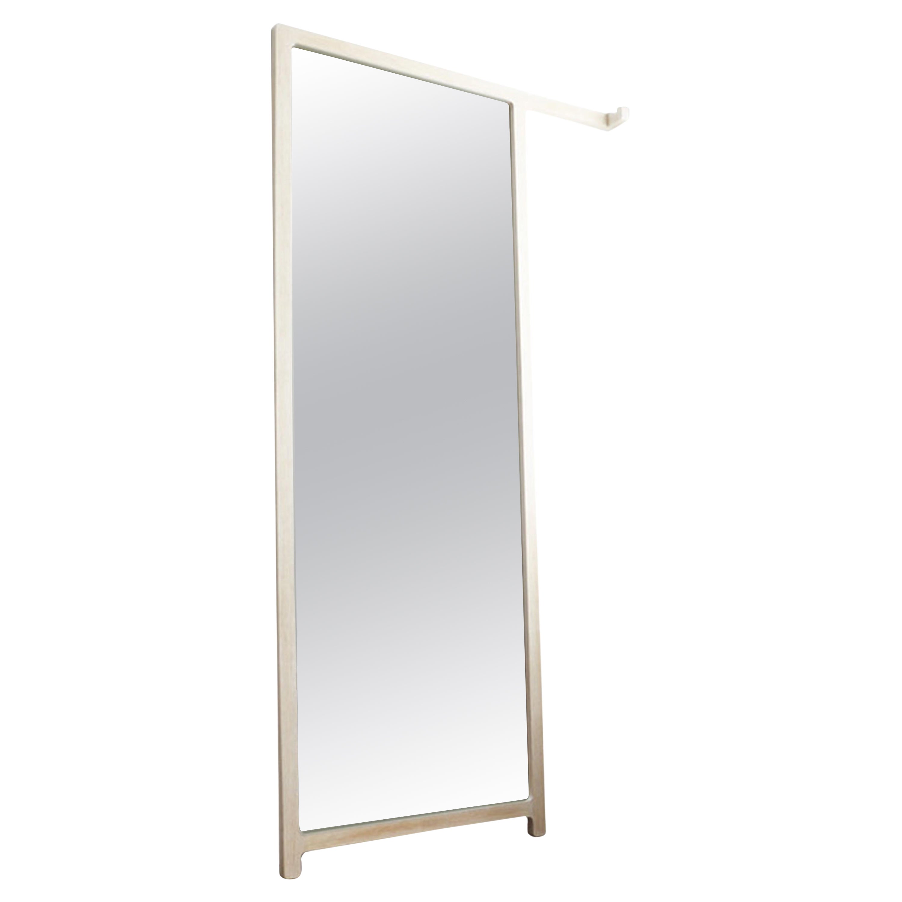 Modern  Bleached White Oak Stand Mirror with Hook by Hachi Collections For Sale