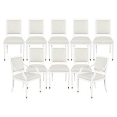 Set of 10 Louis XVI Style Cream Dining Chairs