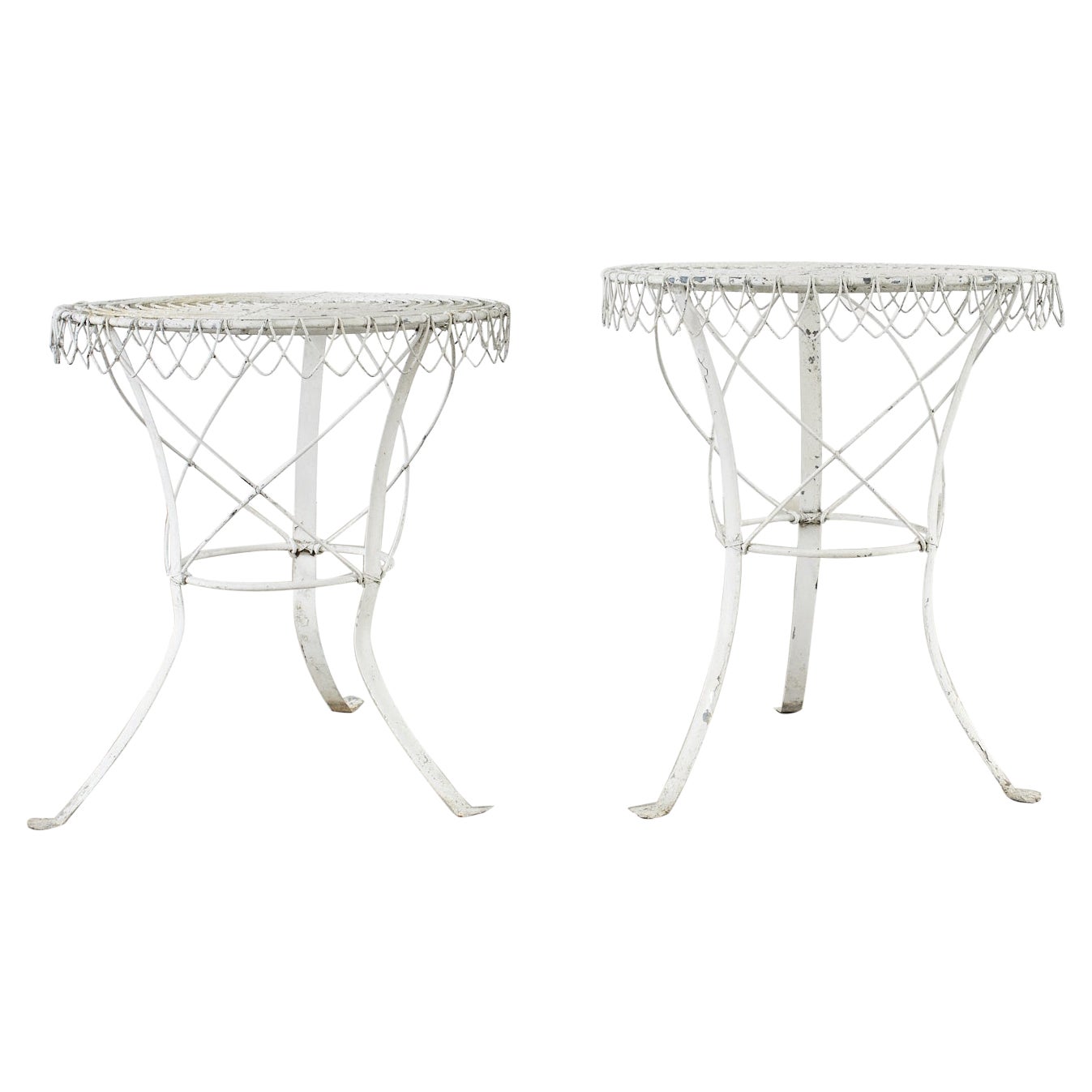 Pair of French Art Nouveau Style Iron Wire Garden Tables For Sale