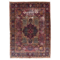 Multicolor Antique Persian Kerman Handmade Allover Designed Wool Rug