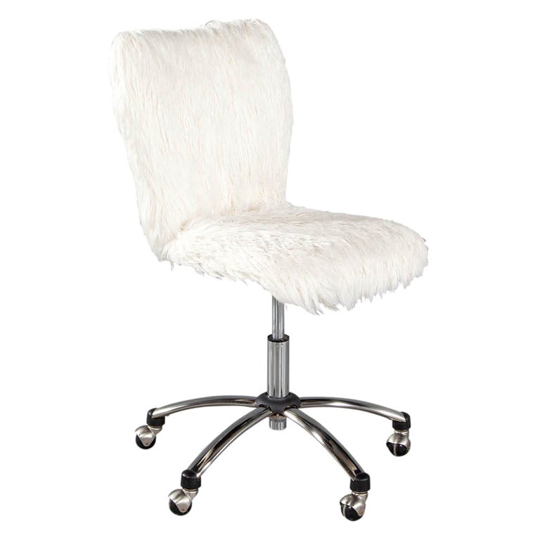 MidCentury Modern Faux Fur Office Desk Chair For Sale at 1stDibs