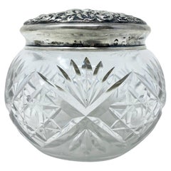 Antique American Repoussé Sterling Silver and Cut Crystal Vanity Powder Jar