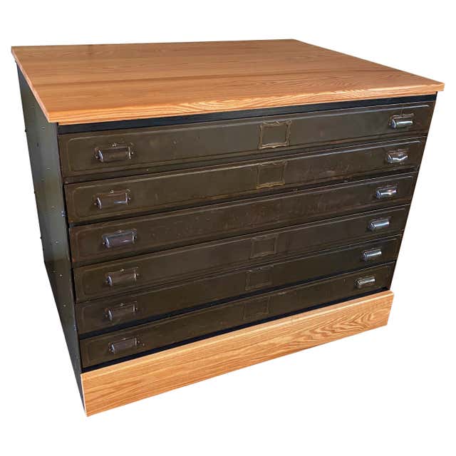 Vintage Industrial Hamilton Wood Flat File Multi Drawer Storage Cabinet ...