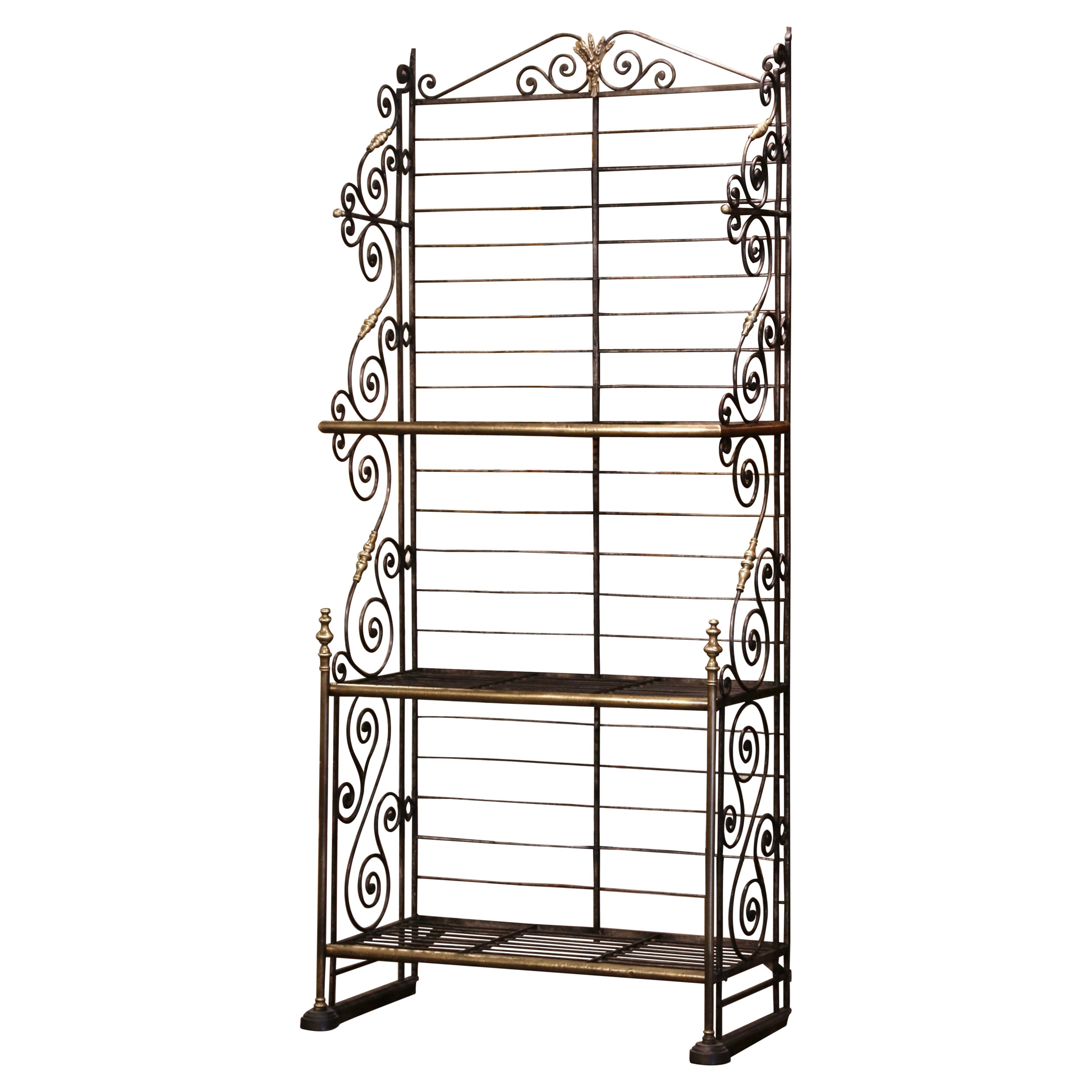 19th Century French Wrought Iron and Brass Baker's Rack Signed Paris, France