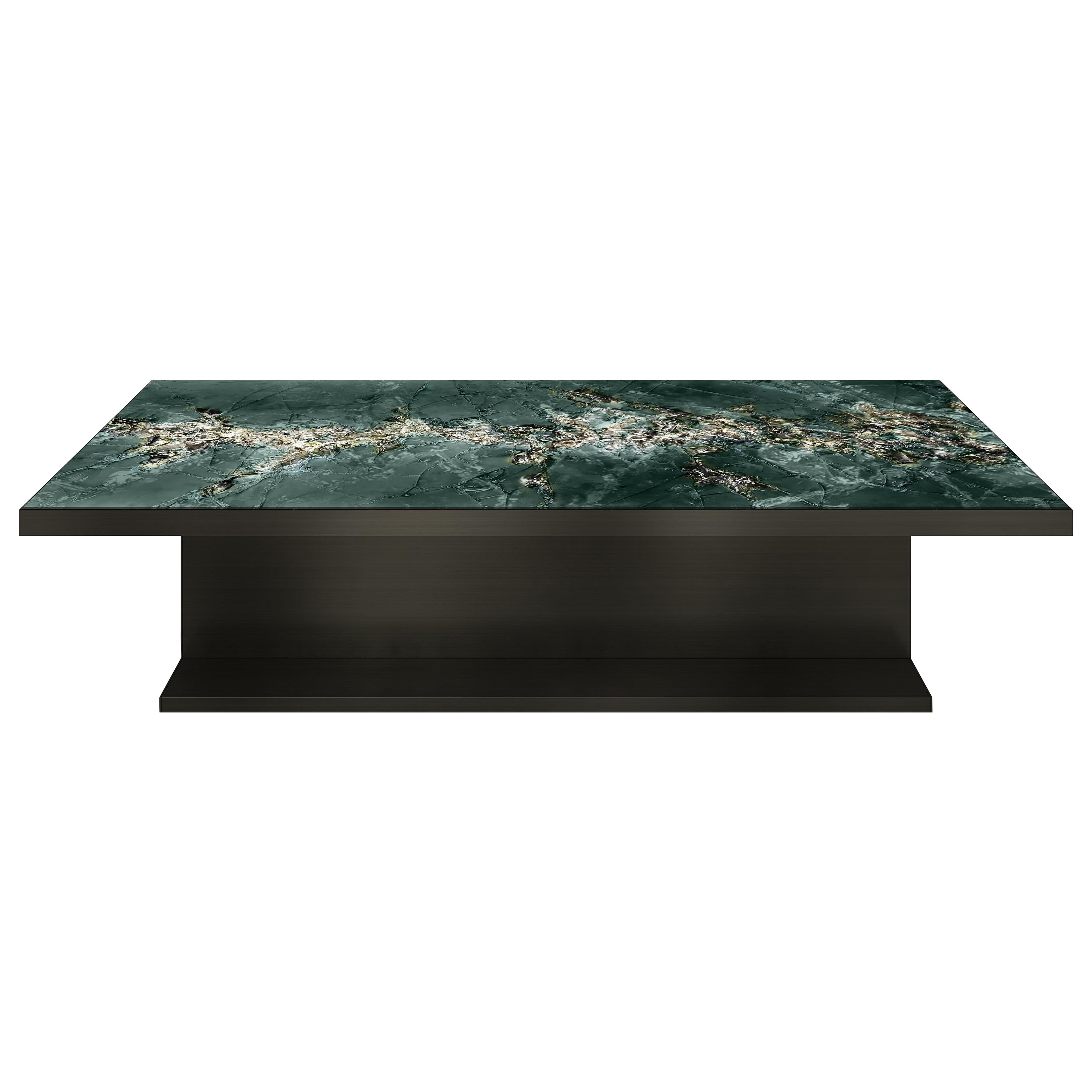 Lillian Gorbachincky Atelier KORA Dining Table With Green Crystalized Glass Top For Sale