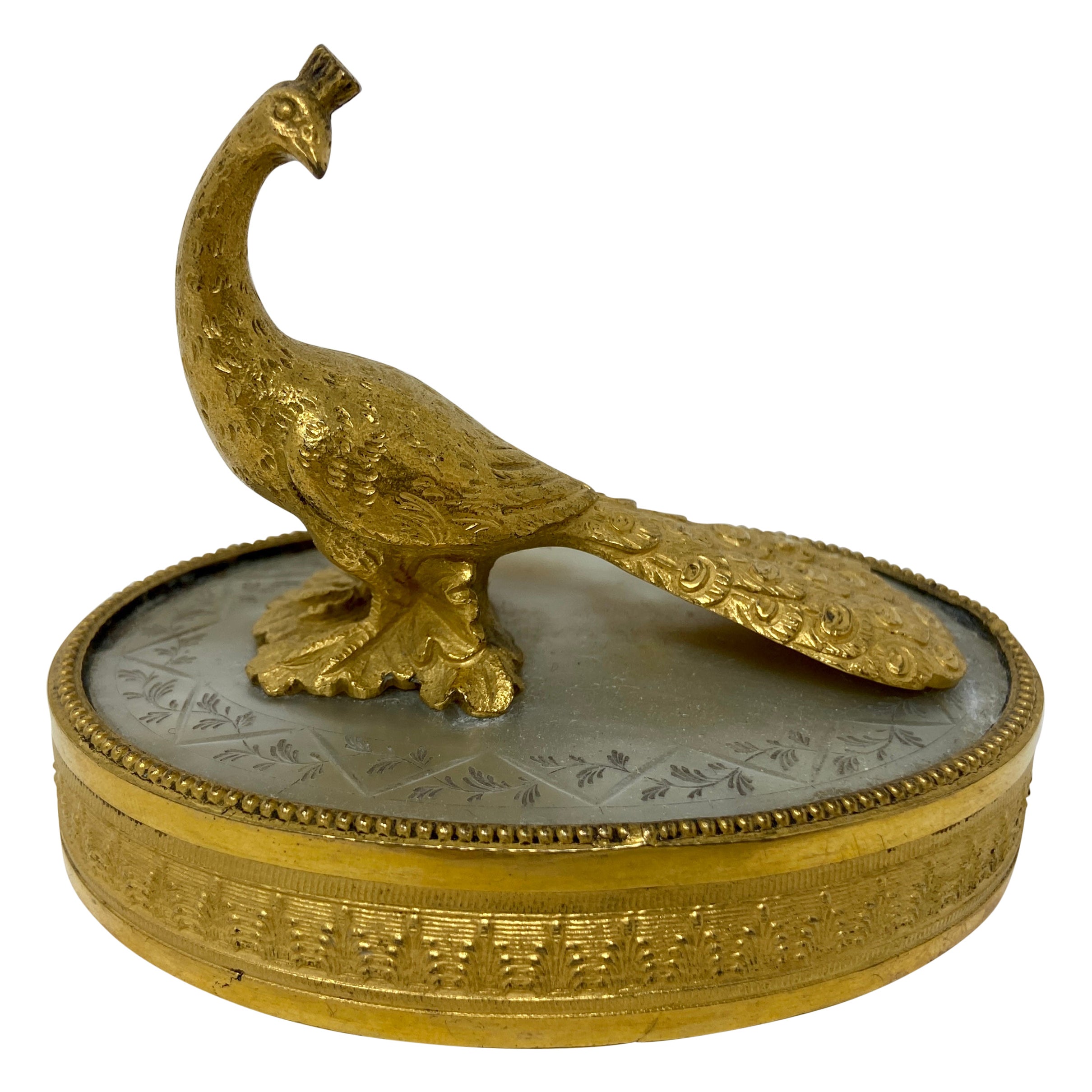 Antique French Bronze D' Ore & Mother of Pearl Peacock Paper Weight, Circa 1900 For Sale