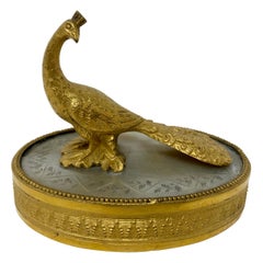 Antique French Bronze D' Ore & Mother of Pearl Peacock Paper Weight, Circa 1900