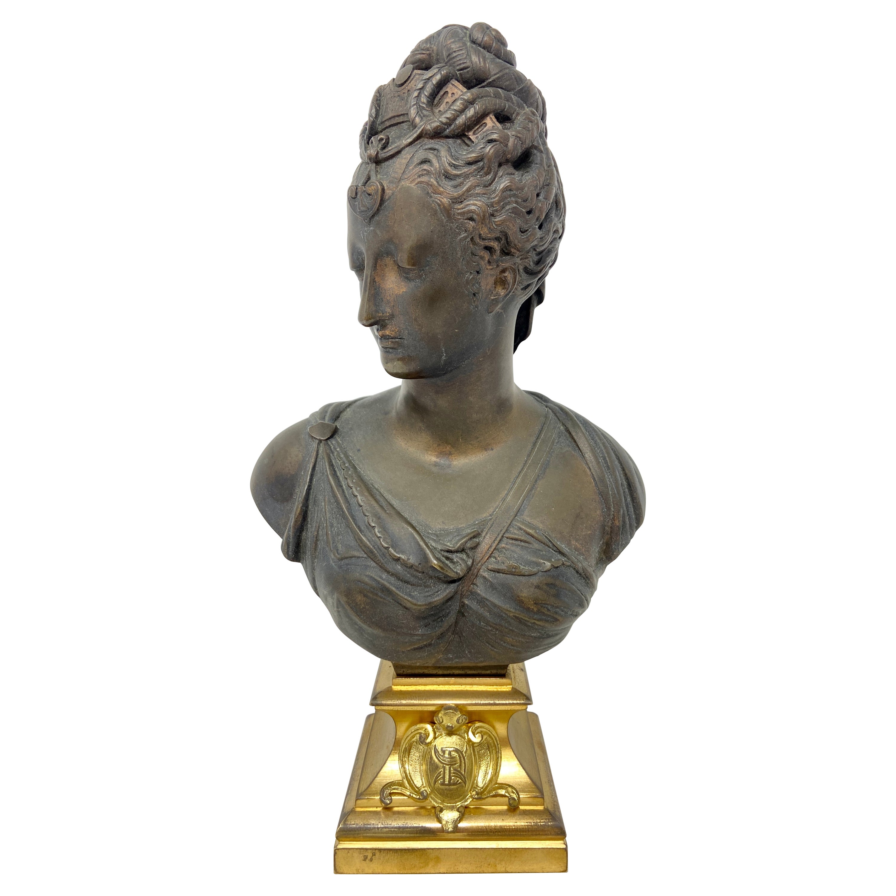 Antique French Bronze Bust of "Diane de Poitiers," after Jean Goujon