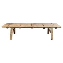 Vintage Elm Wood Coffee Table Made from Reclaimed Elm and Cypress Doors