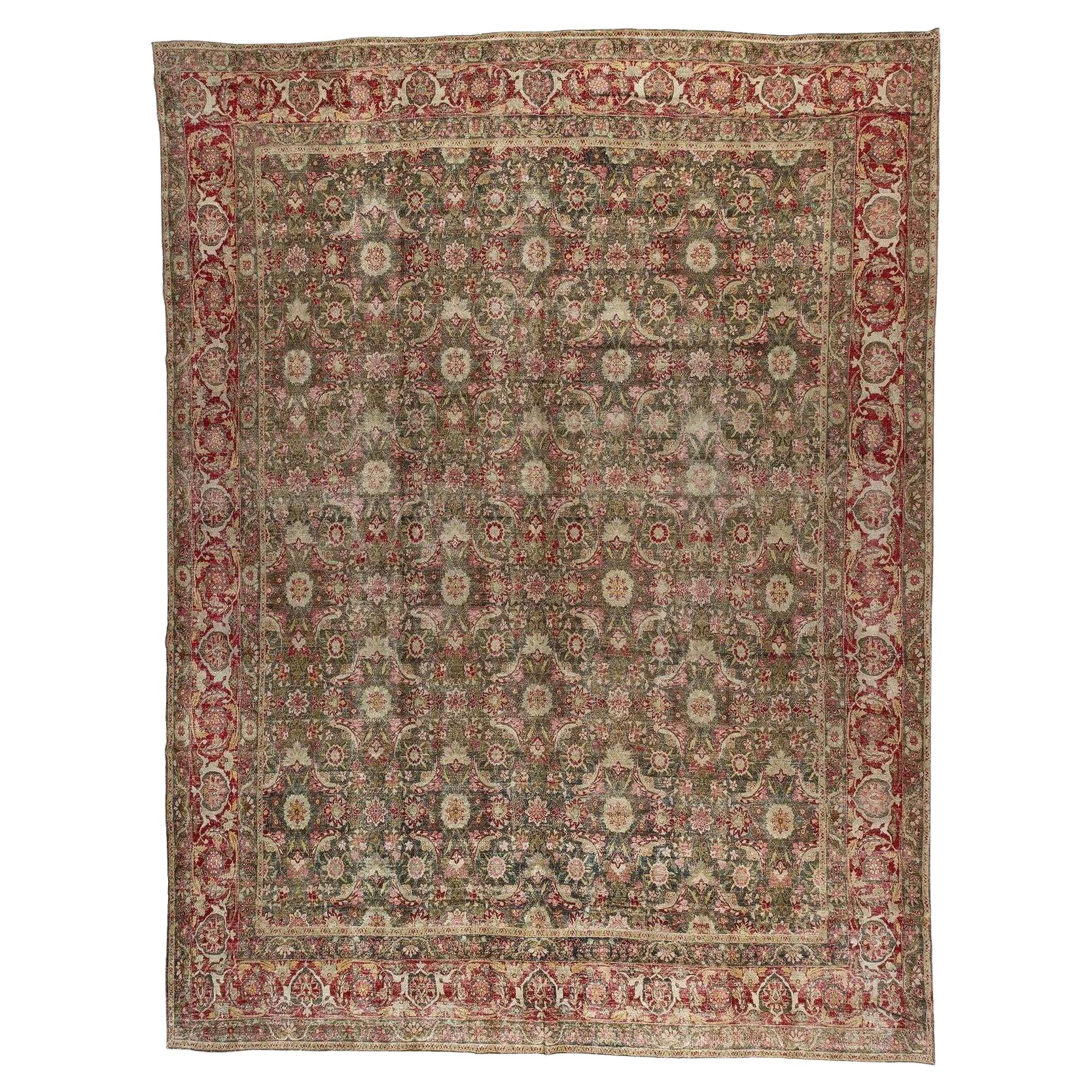 Zabihi Collection Dark Green Oversize Persian Tabriz Carpet