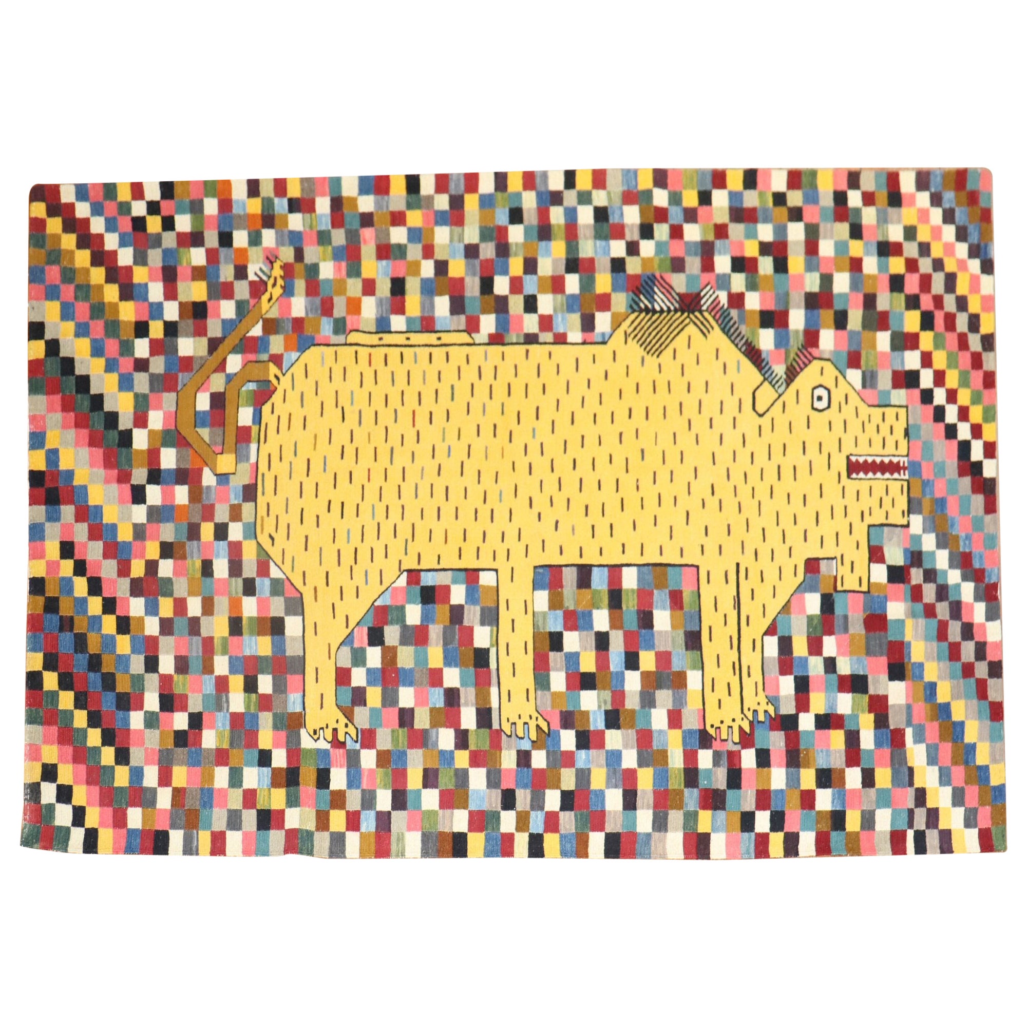 Persian Rhinoceros Checkerboard Kilim For Sale