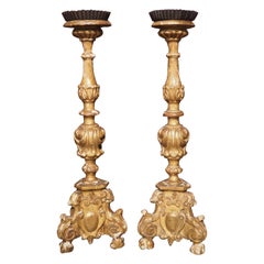 Pair of 18th Century Giltwood Altar Candlesticks from France