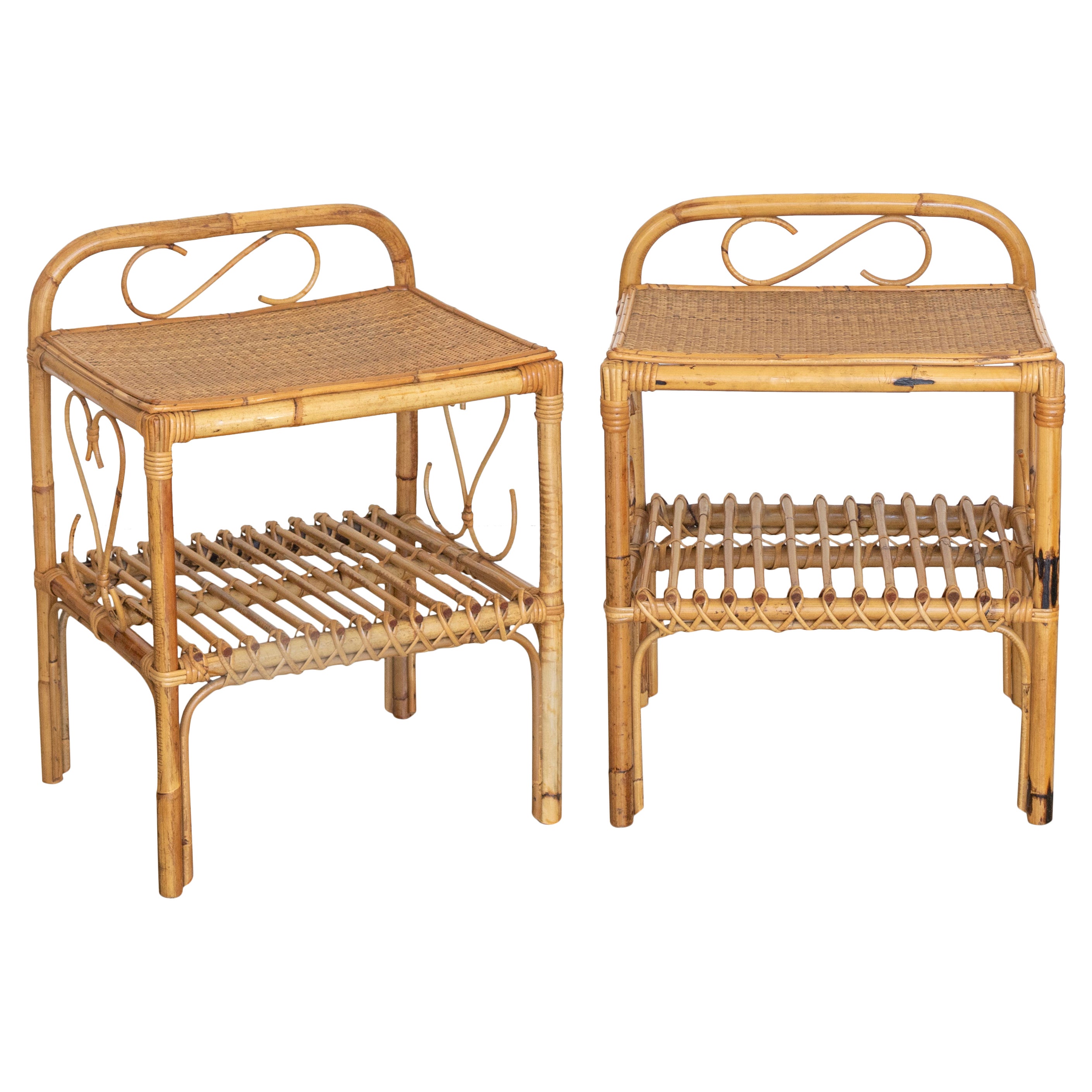 Pair of Italian Rattan Bed Side Tables
