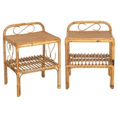 Pair of Italian Rattan Bed Side Tables