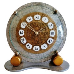 Eccentric English Art Deco / Baroque Wood, Brass & Porcelain Mechanical Clock 